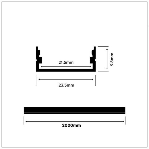 Profil Aluminiowy V-TAC 2mb Anodowany, Klosz Mleczny, Na dwie taśmy 21,5mm VT-8108