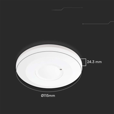 Czujnik Ruchu 360st V-TAC Mikrofalowy Natynkowy Sufitowy SLIM 24mm 2000W Biały VT-81001 5 Lat Gwarancji Czujnik Ruchu 360st V-TAC Mikrofalowy Natynkowy Sufitowy SLIM 24mm 2000W Biały VT-81001 5 Lat Gwarancji