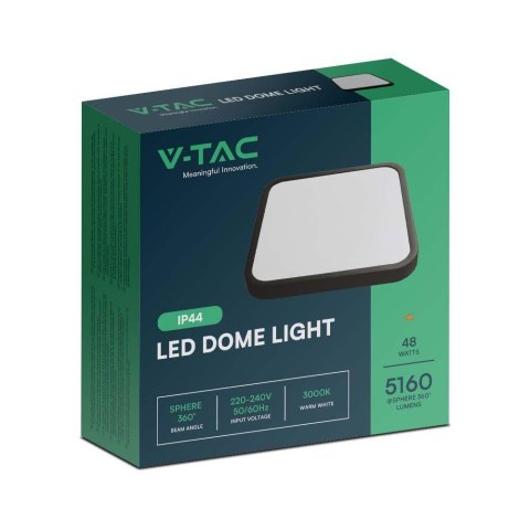 Plafon V-TAC 48W LED Kwadrat 42x42cm Natynkowy IP44 Czarny VT-8630B 4000K 5160lm