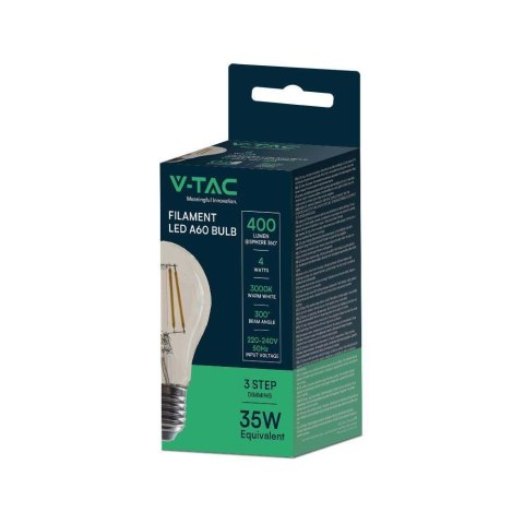 Żarówka LED Filament V-TAC 4W E27 A60 3xKlik Ściemnialna VT-2504 3000K 400lm Żarówka LED Filament V-TAC 4W E27 A60 3xKlik Ściemnialna VT-2504 3000K 400lm
