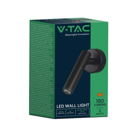 Oprawa LED V-TAC 2W Kinkiet Hotel Łóżko Czarny VT-412 3000K 150lm