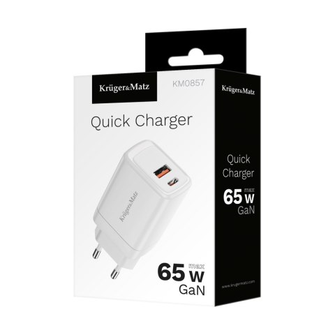 Ładowarka sieciowa Kruger&Matz 65 W GaN z funkcją Power Delivery i Quick Charge