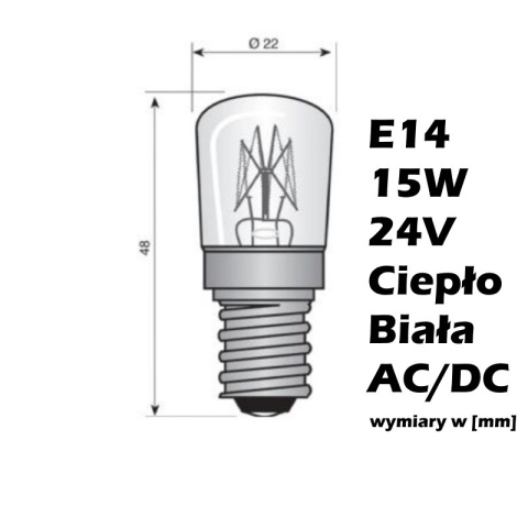 Żarówka niskonapięciowa do bramy garażowej E14 15W 24V pigmy Żarówka niskonapięciowa do bramy garażowej E14 15W 24V pigmy
