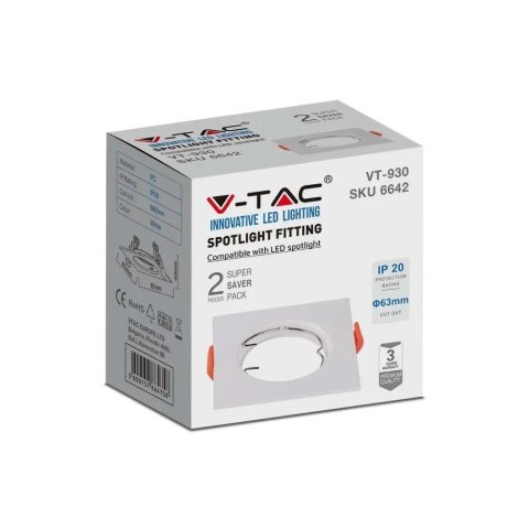 Oczko V-TAC GU10 Wpuszczane Kwadrat Białe (Opak. 2 szt) VT-930 3 Lata Gwarancji Oczko V-TAC GU10 Wpuszczane Kwadrat Białe (Opak. 2 szt) VT-930 3 Lata Gwarancji
