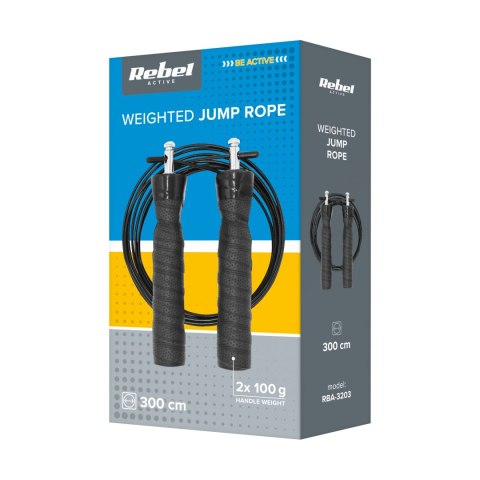 Skakanka bokserska z gumową rączką z obciążeniem 2x100g i metalowym łożyskiem 300cm regulowana, REBEL ACTIVE