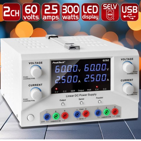 Zasilacz laboratoryjny 2x60V 2,5A PeakTech6192 USB Zasilacz laboratoryjny 2x60V 2,5A PeakTech6192 USB