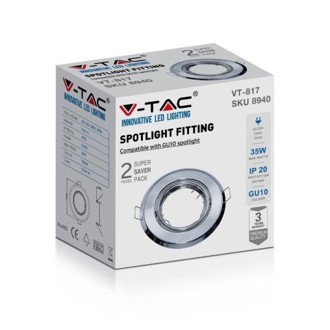 Oczko V-TAC GU10 Okrągłe Ruchome Chrom (Opak. 2 szt) VT-817-RD-CH 3 Lata Gwarancji Oczko V-TAC GU10 Okrągłe Ruchome Chrom (Opak. 2 szt) VT-817-RD-CH 3 Lata Gwarancji