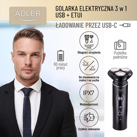 Adler Golarka elektryczna 3 w 1 - USB + Etui