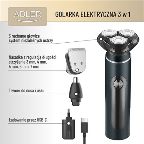 Adler Golarka elektryczna 3 w 1 - USB + Etui