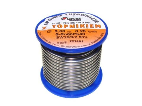 Cyna 3,00/ 250g Sn60Pb40 z topnikiem Cynel -- Cyna 3,00/ 250g Sn60Pb40 z topnikiem Cynel --