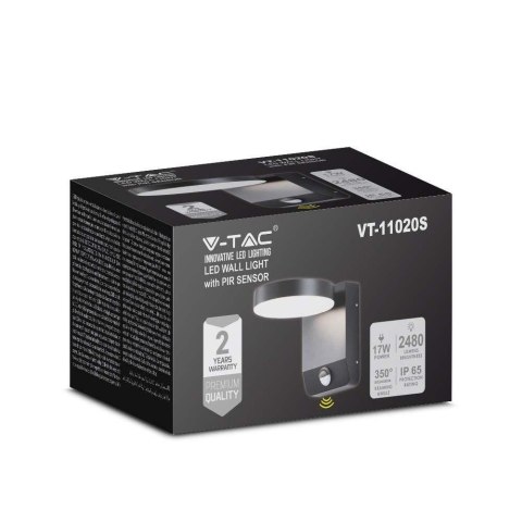 Projektor Oprawa Elewacyjna V-TAC 17W LED Czujnik Ruchu Okrągła Czarna IP65 VT-11020S 4000K 2520lm Projektor Oprawa Elewacyjna V-TAC 17W LED Czujnik Ruchu Okrągła Czarna IP65 VT-11020S 4000K 2520lm