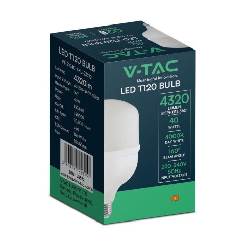 Żarówka LED V-TAC 40W T120 E27/E40 118x191mm VT-21040 4000K 4320lm Żarówka LED V-TAC 40W T120 E27/E40 118x191mm VT-21040 4000K 4320lm
