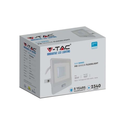 Projektor LED V-TAC 30W SAMSUNG CHIP Czujnik Ruchu Biały Przewód 1M VT-138S-1 4000K 2340lm 5 Lat Gwarancji Projektor LED V-TAC 30W SAMSUNG CHIP Czujnik Ruchu Biały Przewód 1M VT-138S-1 4000K 2340lm 5 Lat Gwarancji
