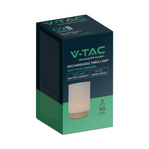 Lampka Biurkowa Nocna V-TAC 3W LED 17,5cm Ładowanie Ściemnianie Drewno VT-7569 3000K 110lm