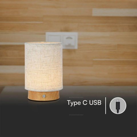 Lampka Biurkowa Nocna V-TAC 3W LED 17,5cm Ładowanie Ściemnianie Drewno VT-7569 3000K 110lm