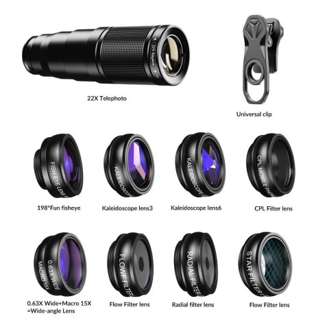 Obiektywy do telefonu 22X 10 w 1 Apexel APL-22XDG9 Obiektywy do telefonu 22X 10 w 1 Apexel APL-22XDG9
