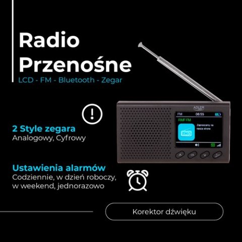 Adler Radio Przenośne - LCD - FM - Bluetooth - Zegar