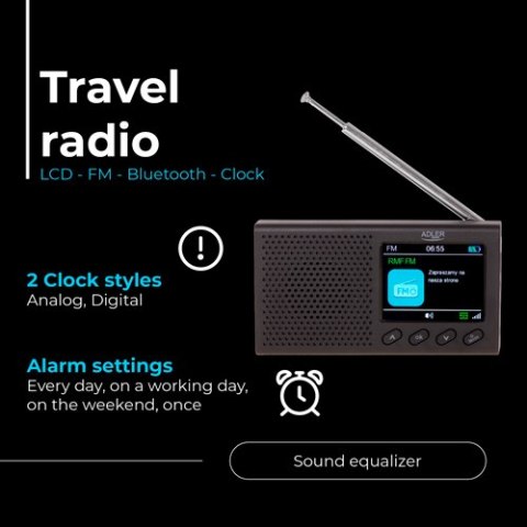 Adler Radio Przenośne - LCD - FM - Bluetooth - Zegar