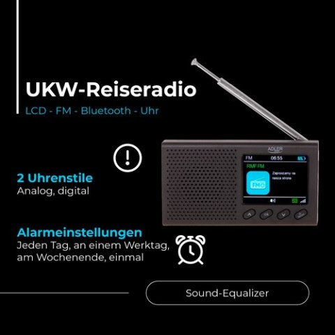 Adler Radio Przenośne - LCD - FM - Bluetooth - Zegar