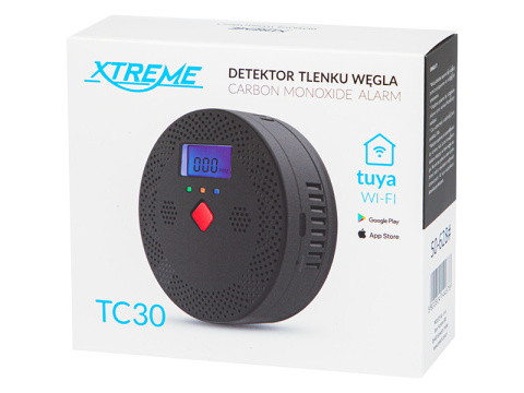 Detektor czujnik czadu tlenku węgla TC30 2xAA WIFI TUYA czarny Xtreme Detektor czujnik czadu tlenku węgla TC30 2xAA WIFI TUYA czarny Xtreme