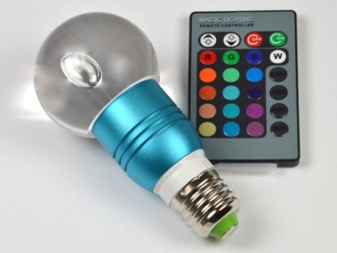 Żarówka LED Gais E27 3W RGB z pilotem niebieska- Żarówka LED Gais E27 3W RGB z pilotem niebieska-