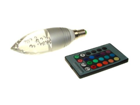 Żarówka LED Offa E14 3W RGB z pilotem srebrna- Żarówka LED Offa E14 3W RGB z pilotem srebrna-