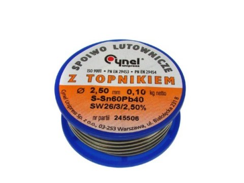 Cyna 2,50/ 100g Sn60Pb40 z topnikiem Cynel Cyna 2,50/ 100g Sn60Pb40 z topnikiem Cynel