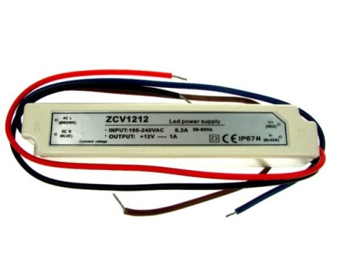 Zasilacz LED 12V 12W napięciowy IP67 plastik Zasilacz LED 12V 12W napięciowy IP67 plastik