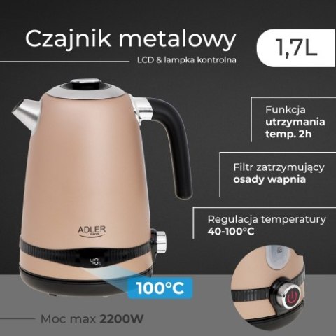 Adler Czajnik metalowy 1,7L z LCD & regulacją temperatury