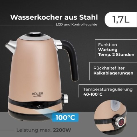 Adler Czajnik metalowy 1,7L z LCD & regulacją temperatury