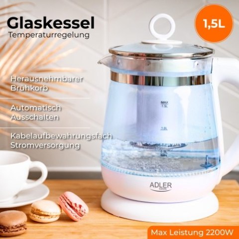 Adler Czajnik szklany 1,5 L z zaparzaczem oraz regulacją temp.