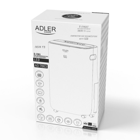 Adler Osuszacz i oczyszczacz powietrza 2 w 1 LED (kompresor)