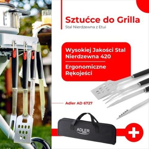 Adler Sztućce do grilla - zestaw - Stal Nierdzewna z Etui