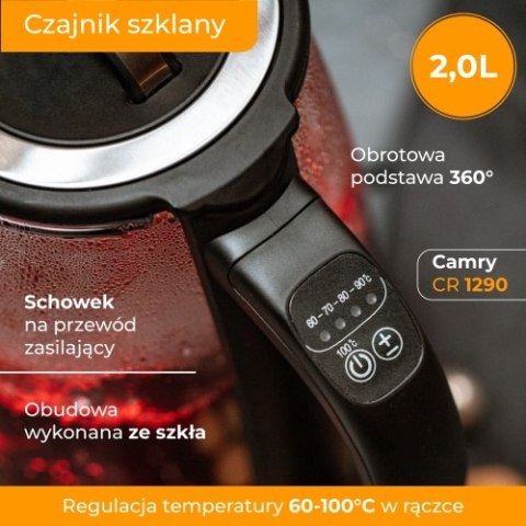 Camry Czajnik szklany 2,0 L z zaparzaczem oraz regulacją temp.