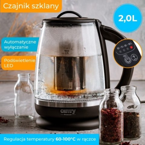 Camry Czajnik szklany 2,0 L z zaparzaczem oraz regulacją temp.