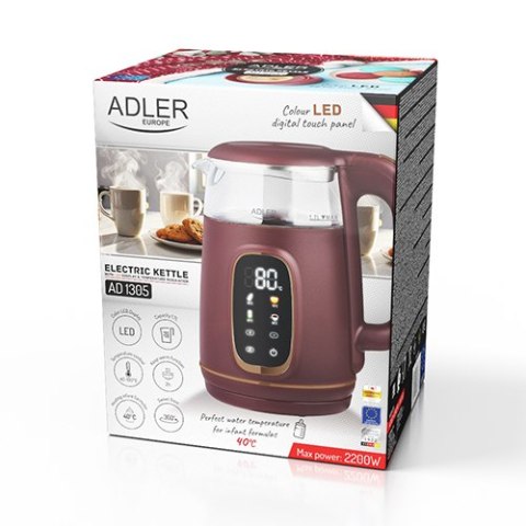 Adler Czajnik elektryczny szklany LED z regulacją temperatury 1,7L
