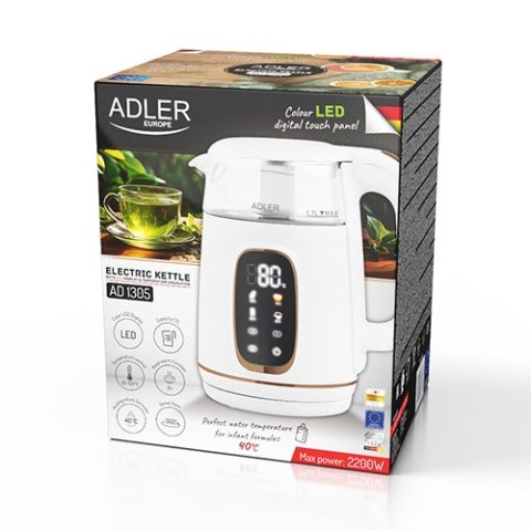 Adler Czajnik elektryczny szklany LED z regulacją temperatury 1,7L