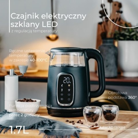 Adler Czajnik elektryczny szklany LED z regulacją temperatury 1,7L