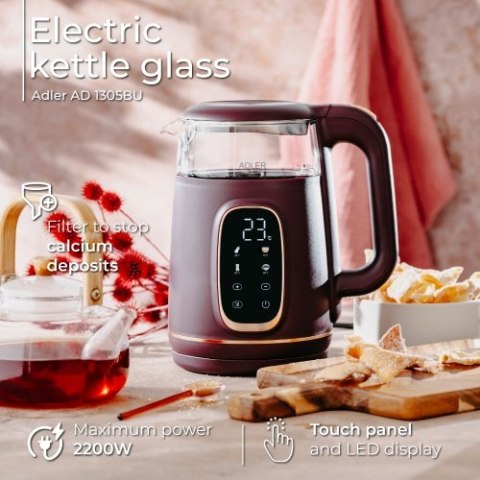 Adler Czajnik elektryczny szklany LED z regulacją temperatury 1,7L