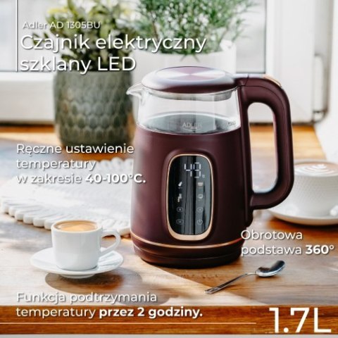 Adler Czajnik elektryczny szklany LED z regulacją temperatury 1,7L