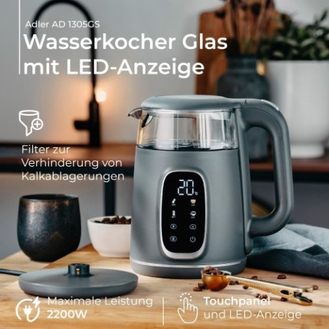 Adler Czajnik elektryczny szklany LED z regulacją temperatury 1,7L