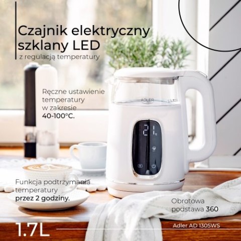 Adler Czajnik elektryczny szklany LED z regulacją temperatury 1,7L
