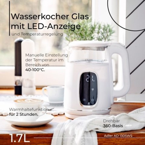 Adler Czajnik elektryczny szklany LED z regulacją temperatury 1,7L