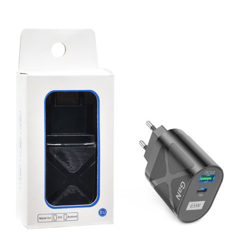 Ładowarka sieciowa faston GaN USB+TYP-C 65W PD, Exobox