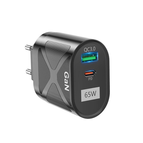 Ładowarka sieciowa faston GaN USB+TYP-C 65W PD, Exobox