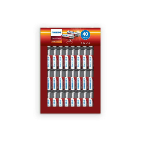 Baterie AA R06 1,5V alkaliczne 40 sztuk zestaw Philips Power Alkaline Baterie AA R06 1,5V alkaliczne 40 sztuk zestaw Philips Power Alkaline