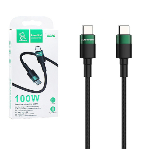 Kabel Typ-C - Typ-C 3.6A 100W 2m czarny Denmen D62 Kabel Typ-C - Typ-C 3.6A 100W 2m czarny Denmen D62