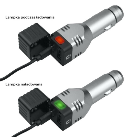 Ładowarka samochodowa USB z latarką aku DPM