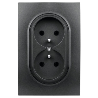 OVAL Gniazdo 2 czarne ramka plastikowa Electromalt