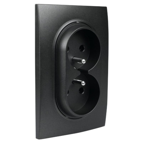 OVAL Gniazdo 2 czarne ramka plastikowa Electromalt